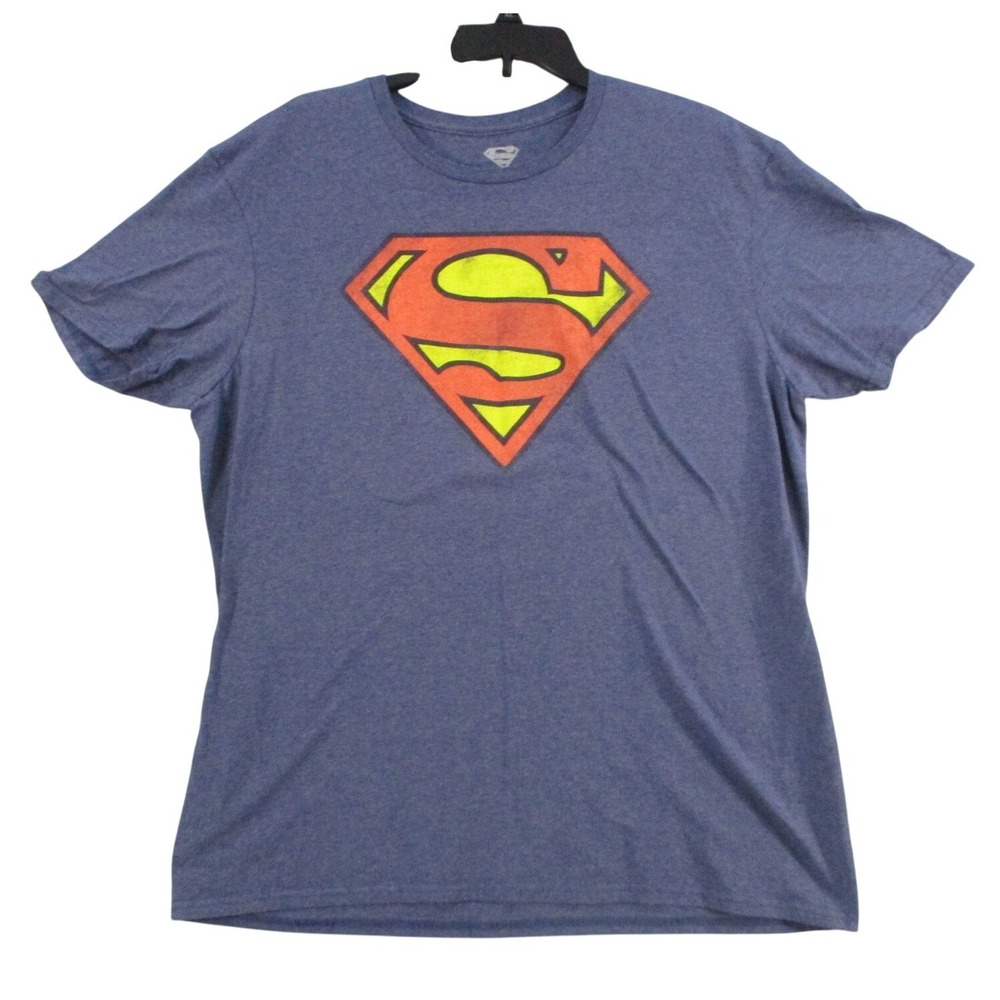 Superman Mens XL Blue Heather Graphic T-Shirt DC Comics Shield Logo Tee‎ 6697